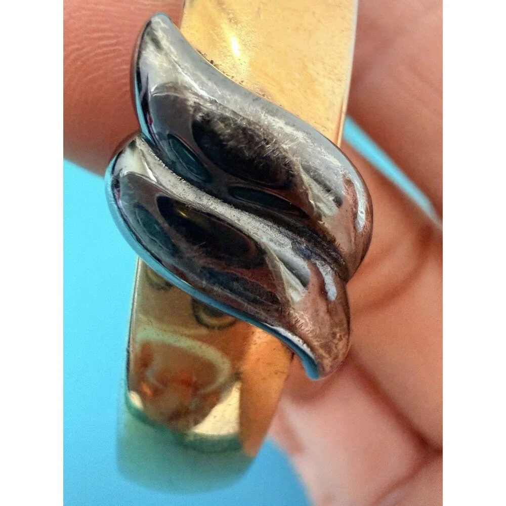 MONET TWO TONE SWIRL GOLD PLATED BANGLE BRACELET Vintage Jewelry